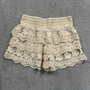 Vintage Wet Seal Shorts Women's Medium Lace Elastic Waist Beach Boho Crem